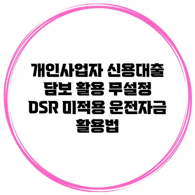 개인사업자 신용대출 담보 활용 무설정 DSR 미적용 운전자금 활용법