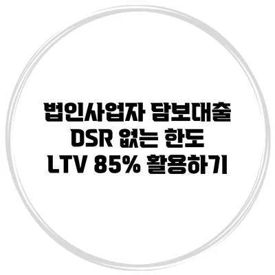법인사업자 담보대출 DSR 없는 한도 LTV 85% 활용하기