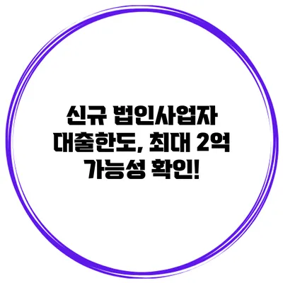 신규 법인사업자 대출한도, 최대 2억 가능성 확인!